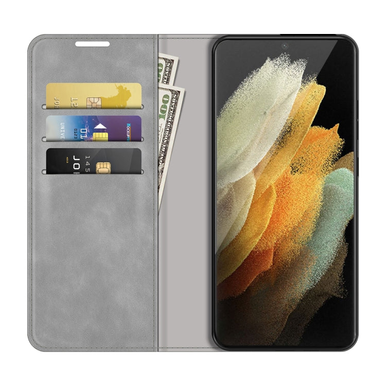 For Samsung Galaxy S22 Ultra 5G Retro-skin Business Magnetic Suction Leather Case with Holder & Card Slots & Wallet