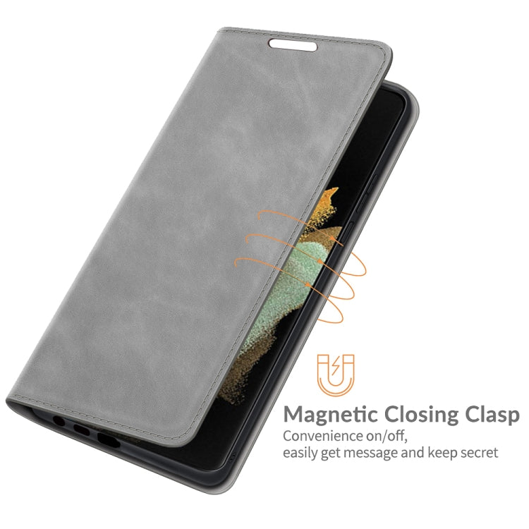 For Samsung Galaxy S22 Ultra 5G Retro-skin Business Magnetic Suction Leather Case with Holder & Card Slots & Wallet