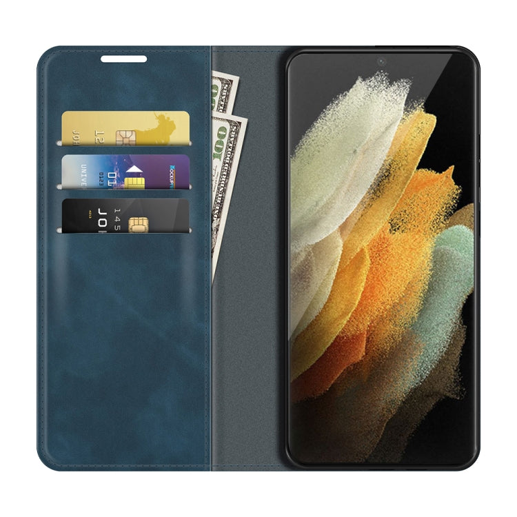 For Samsung Galaxy S22 Ultra 5G Retro-skin Business Magnetic Suction Leather Case with Holder & Card Slots & Wallet