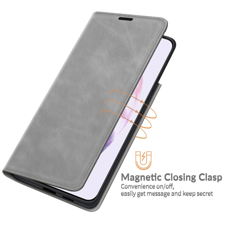 For Samsung Galaxy S22 5G Retro-skin Business Magnetic Suction Leather Case with Holder & Card Slots & Wallet