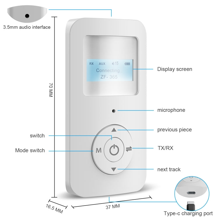 ZF365 Bluetooth 5.0 Receiver Transmitter 2 in 1 Wireless Audio Adapter