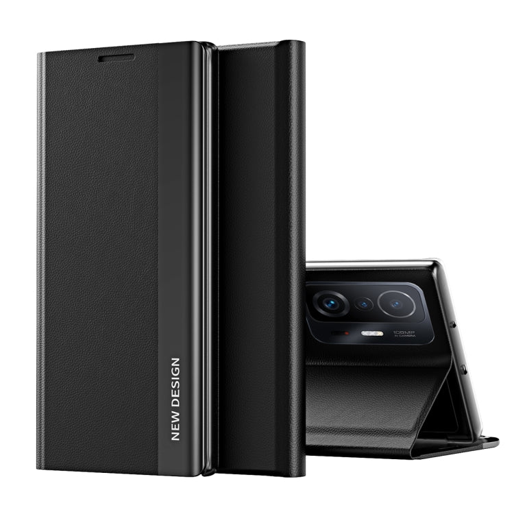 For Xiaomi Mi 11T / 11T Pro Side Electroplated Magnetic Ultra-Thin Horizontal Flip Leather Case with Holder