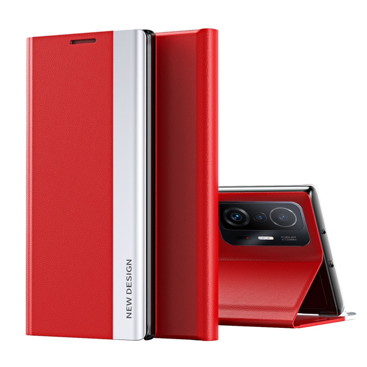 For Xiaomi Mi 11T / 11T Pro Side Electroplated Magnetic Ultra-Thin Horizontal Flip Leather Case with Holder