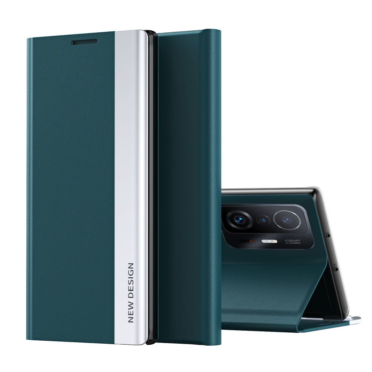 For Xiaomi Mi 11T / 11T Pro Side Electroplated Magnetic Ultra-Thin Horizontal Flip Leather Case with Holder