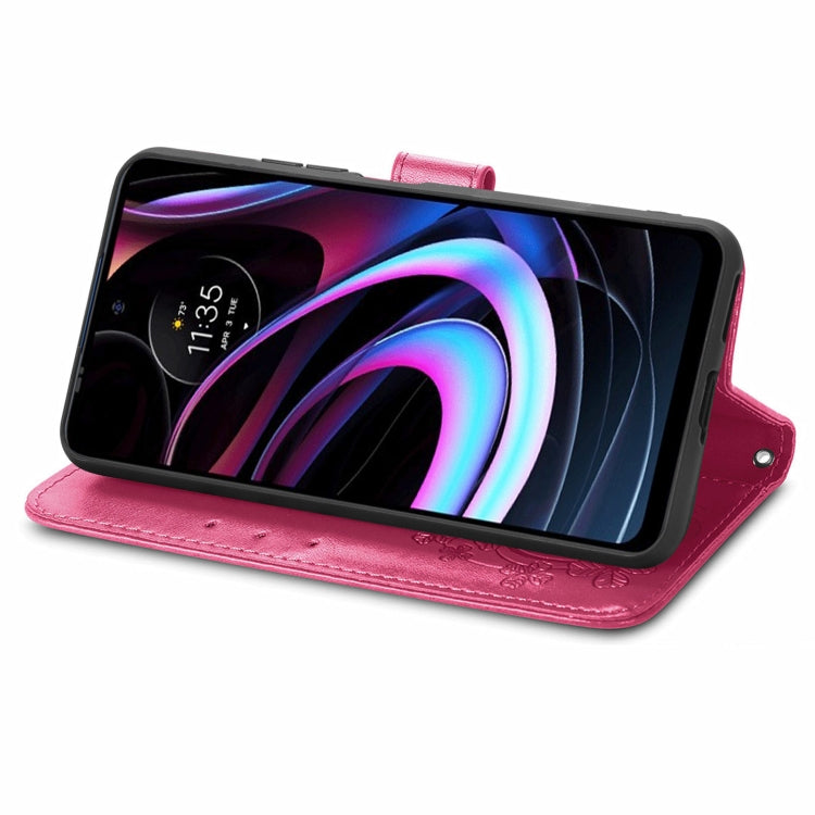 For Motorola Moto Edge 2021 Four-leaf Clasp Embossed Leather Case with Lanyard & Card Slots & Wallet & Holder