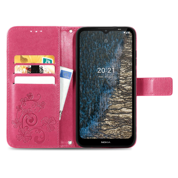 For Nokia C20 Four-leaf Clasp Embossed Leather Case with Lanyard & Card Slot & Wallet & Holder