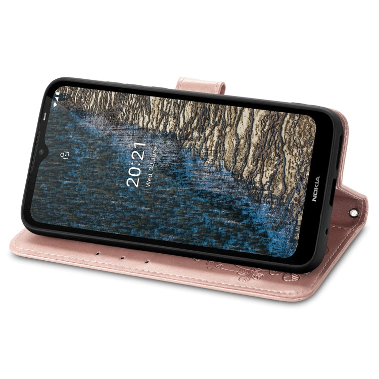 For Nokia C20 Four-leaf Clasp Embossed Leather Case with Lanyard & Card Slot & Wallet & Holder