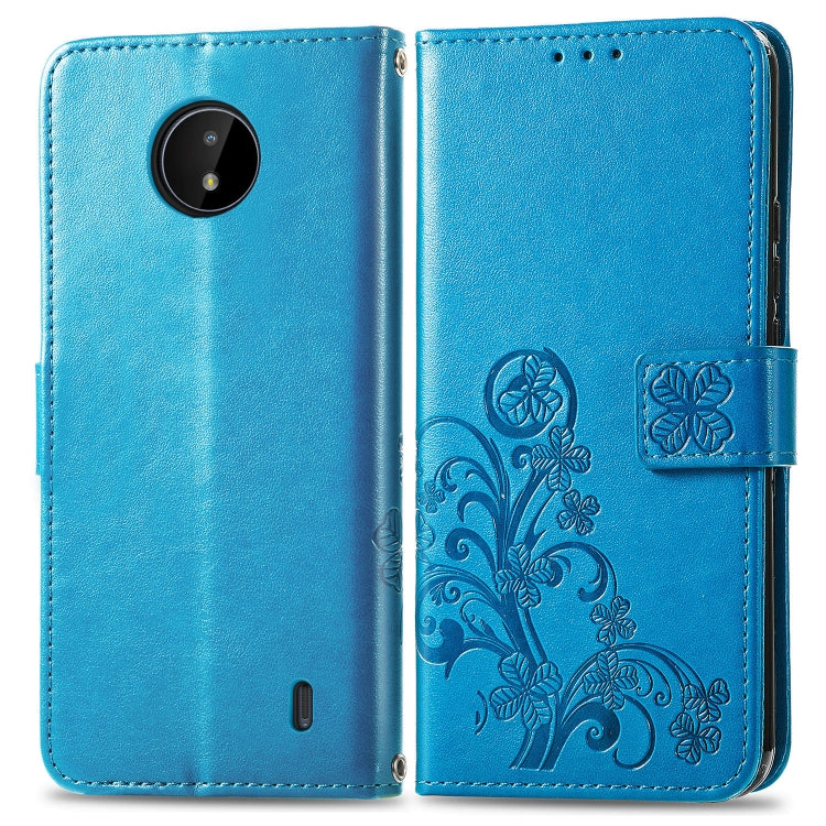 For Nokia C20 Four-leaf Clasp Embossed Leather Case with Lanyard & Card Slot & Wallet & Holder