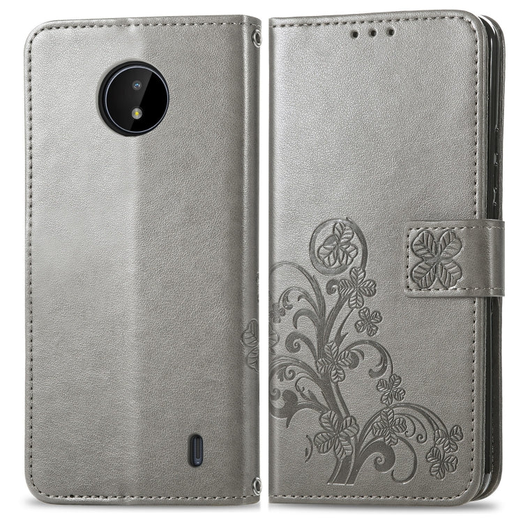 For Nokia C20 Four-leaf Clasp Embossed Leather Case with Lanyard & Card Slot & Wallet & Holder