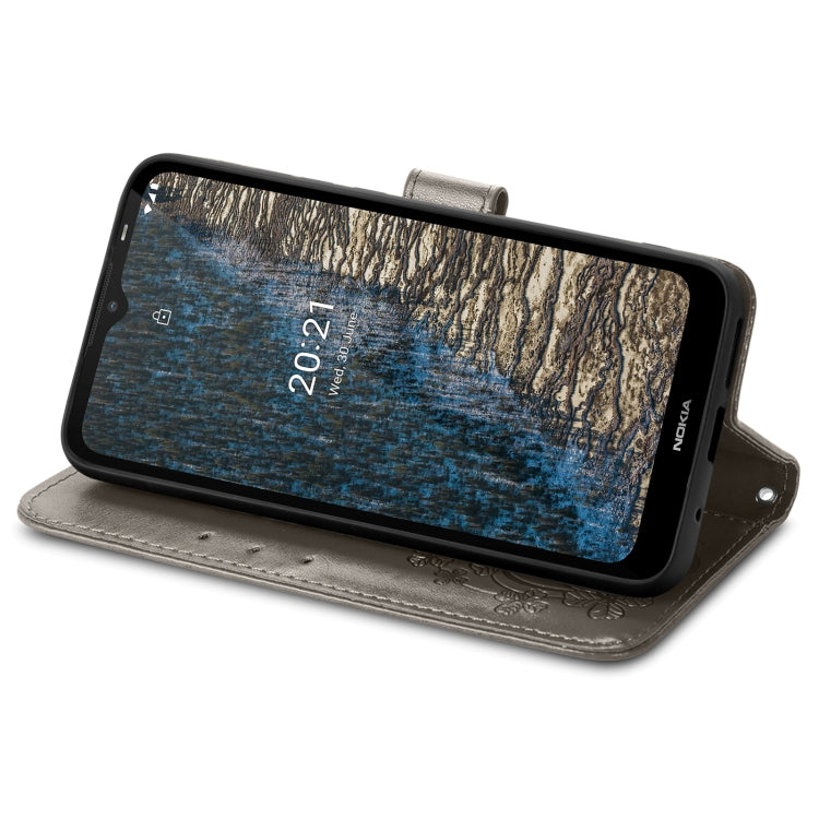 For Nokia C20 Four-leaf Clasp Embossed Leather Case with Lanyard & Card Slot & Wallet & Holder