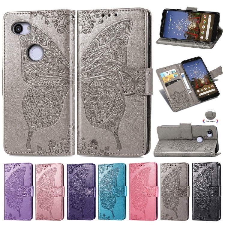 Butterfly Love Flowers Embossing Horizontal Flip Leather Case for Google Pixel 3A , with Holder & Card Slots & Wallet & Lanyard