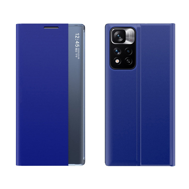 International Version For Xiaomi Redmi Note 11 Pro / Note 11 Pro+ Side Display Magnetic Plain Texture Cloth + PC Case with Holder