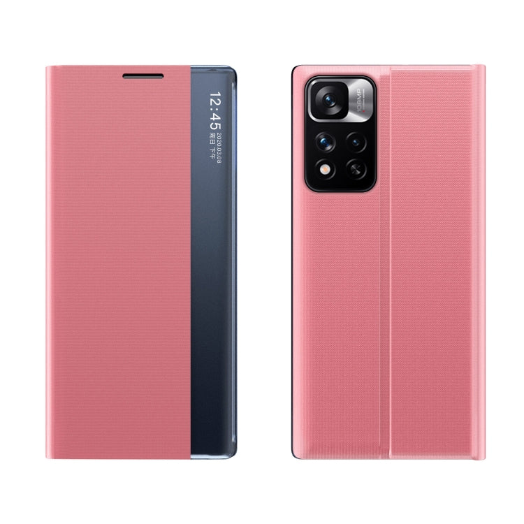 International Version For Xiaomi Redmi Note 11 Pro / Note 11 Pro+ Side Display Magnetic Plain Texture Cloth + PC Case with Holder