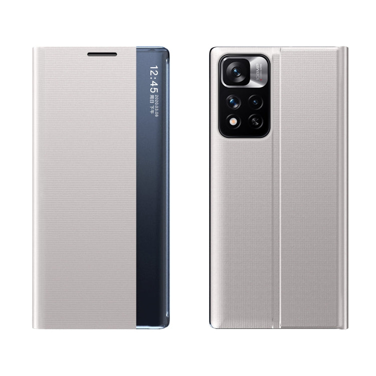International Version For Xiaomi Redmi Note 11 Pro / Note 11 Pro+ Side Display Magnetic Plain Texture Cloth + PC Case with Holder
