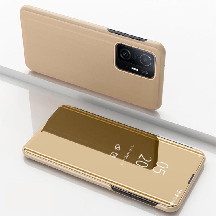 For Xiaomi Mi 11T/ Mi 11T Pro Plated Mirror Horizontal Flip Leather Case with Holder