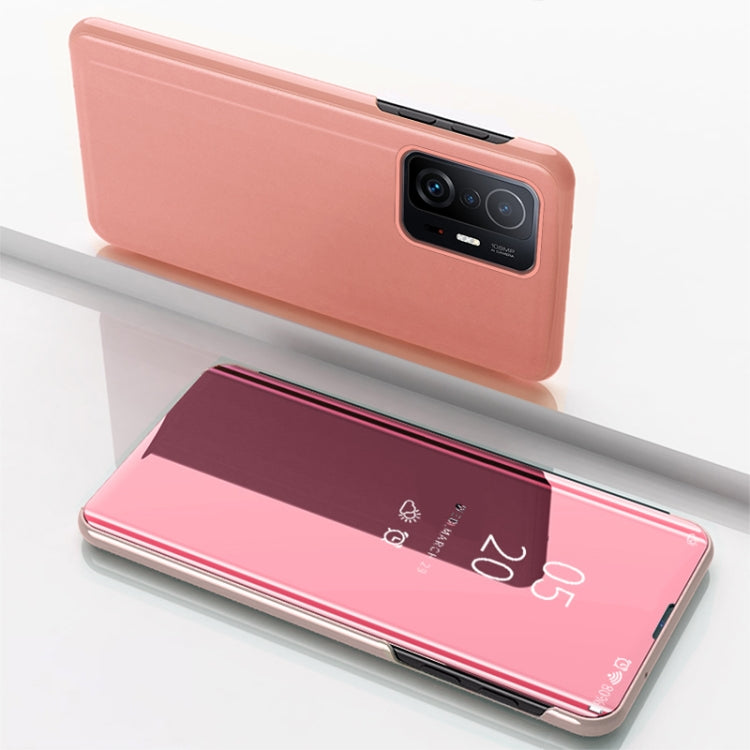 For Xiaomi Mi 11T/ Mi 11T Pro Plated Mirror Horizontal Flip Leather Case with Holder