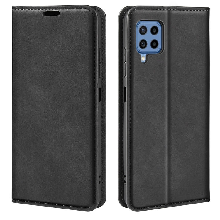 For Samsung Galaxy M22 Retro-skin Magnetic Suction Leather Case with Holder & Card Slots & Wallet