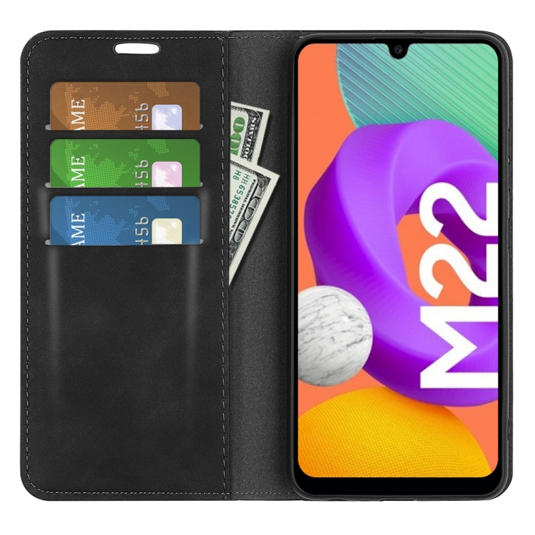 For Samsung Galaxy M22 Retro-skin Magnetic Suction Leather Case with Holder & Card Slots & Wallet