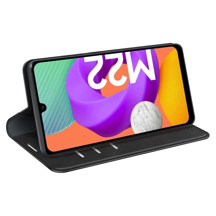 For Samsung Galaxy M22 Retro-skin Magnetic Suction Leather Case with Holder & Card Slots & Wallet