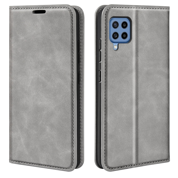 For Samsung Galaxy M22 Retro-skin Magnetic Suction Leather Case with Holder & Card Slots & Wallet