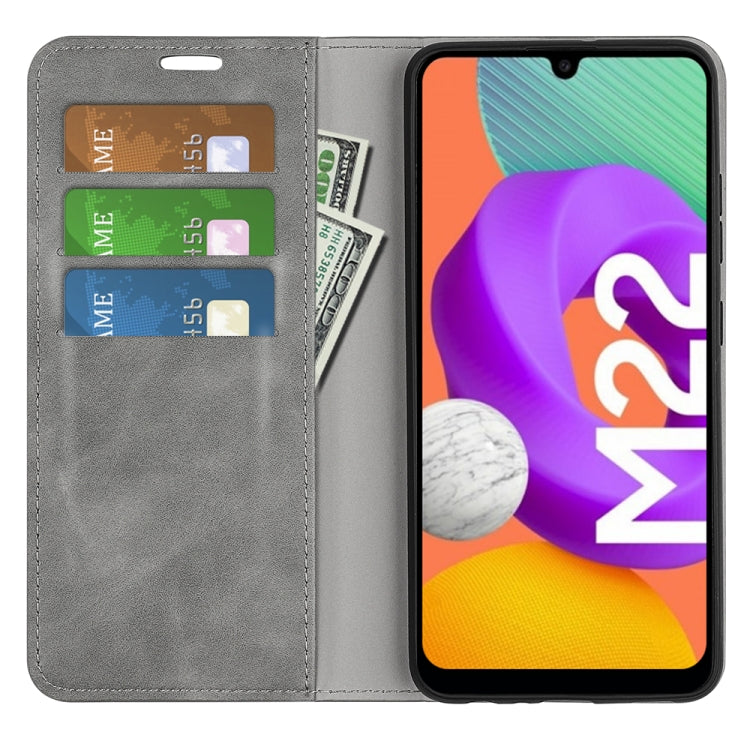 For Samsung Galaxy M22 Retro-skin Magnetic Suction Leather Case with Holder & Card Slots & Wallet