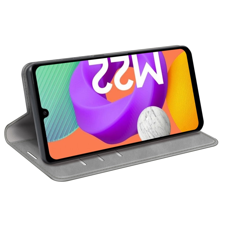 For Samsung Galaxy M22 Retro-skin Magnetic Suction Leather Case with Holder & Card Slots & Wallet