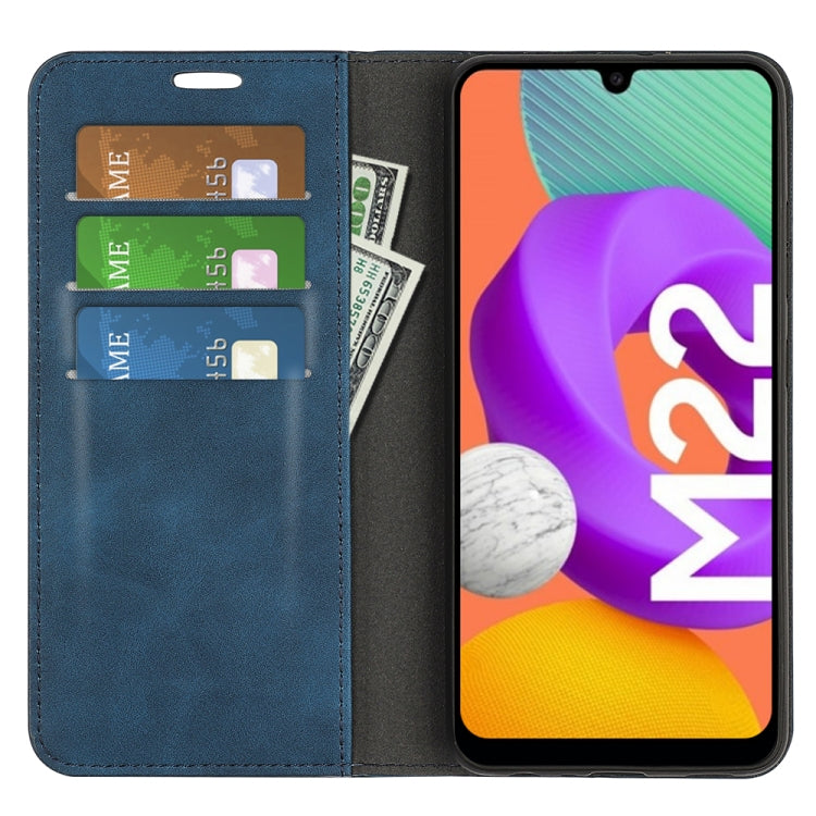 For Samsung Galaxy M22 Retro-skin Magnetic Suction Leather Case with Holder & Card Slots & Wallet