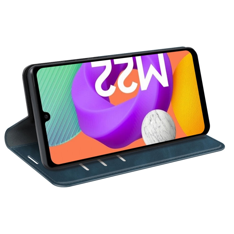 For Samsung Galaxy M22 Retro-skin Magnetic Suction Leather Case with Holder & Card Slots & Wallet
