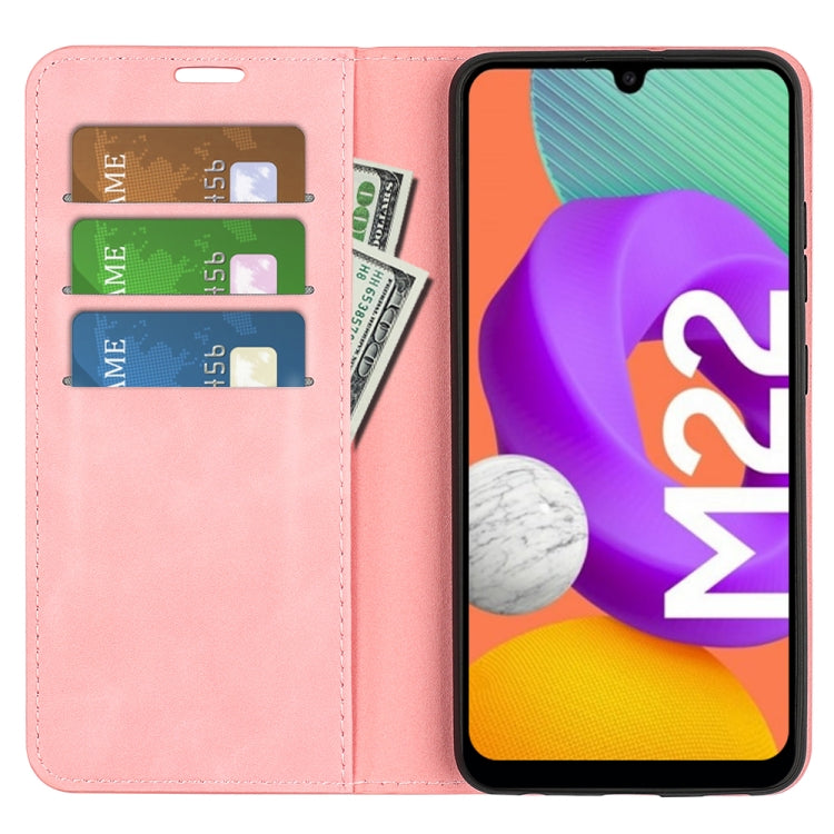For Samsung Galaxy M22 Retro-skin Magnetic Suction Leather Case with Holder & Card Slots & Wallet