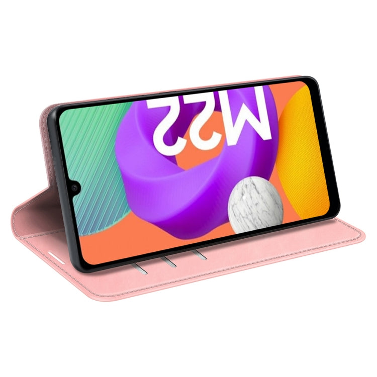 For Samsung Galaxy M22 Retro-skin Magnetic Suction Leather Case with Holder & Card Slots & Wallet