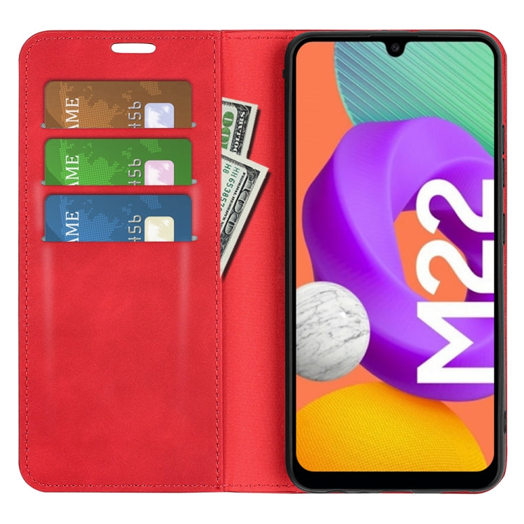 For Samsung Galaxy M22 Retro-skin Magnetic Suction Leather Case with Holder & Card Slots & Wallet