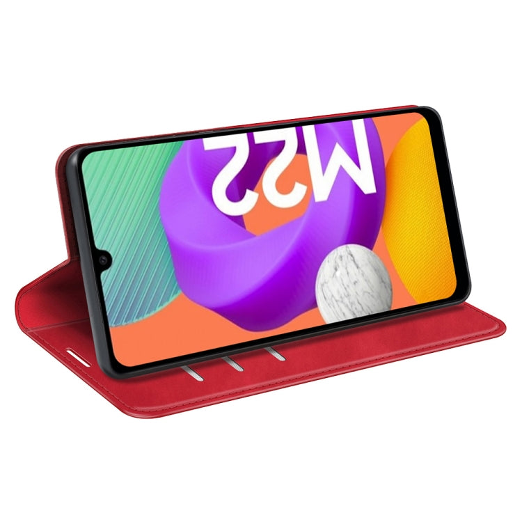 For Samsung Galaxy M22 Retro-skin Magnetic Suction Leather Case with Holder & Card Slots & Wallet
