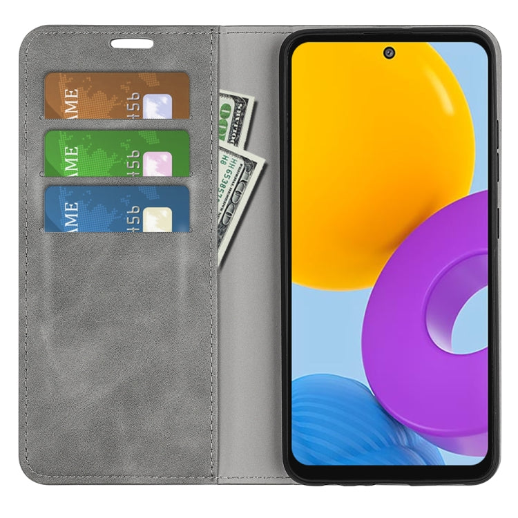 For Samsung Galaxy M52 5G Retro-skin Magnetic Suction Leather Case with Holder & Card Slots & Wallet