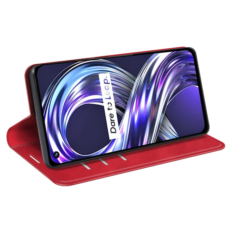 For OPPO Realme 8i Retro-skin Magnetic Suction Leather Case with Holder & Card Slots & Wallet