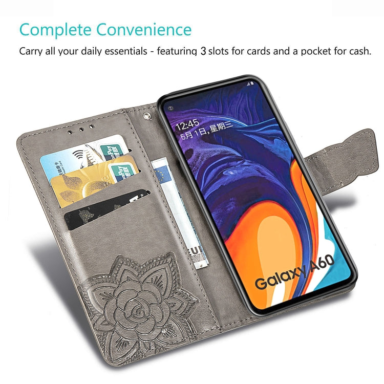 Butterfly Love Flowers Embossing Horizontal Flip Leather Case for Galaxy A60, with Holder & Card Slots & Wallet & Lanyard