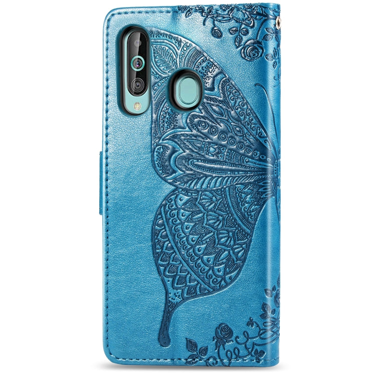 Butterfly Love Flowers Embossing Horizontal Flip Leather Case for Galaxy A60, with Holder & Card Slots & Wallet & Lanyard