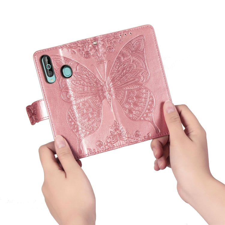 Butterfly Love Flowers Embossing Horizontal Flip Leather Case for Galaxy A60, with Holder & Card Slots & Wallet & Lanyard