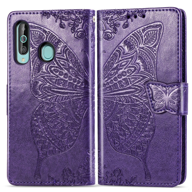Butterfly Love Flowers Embossing Horizontal Flip Leather Case for Galaxy A60, with Holder & Card Slots & Wallet & Lanyard