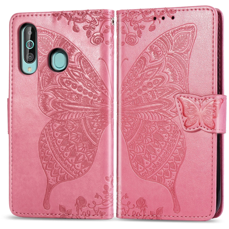 Butterfly Love Flowers Embossing Horizontal Flip Leather Case for Galaxy A60, with Holder & Card Slots & Wallet & Lanyard