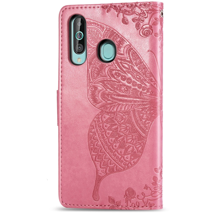 Butterfly Love Flowers Embossing Horizontal Flip Leather Case for Galaxy A60, with Holder & Card Slots & Wallet & Lanyard