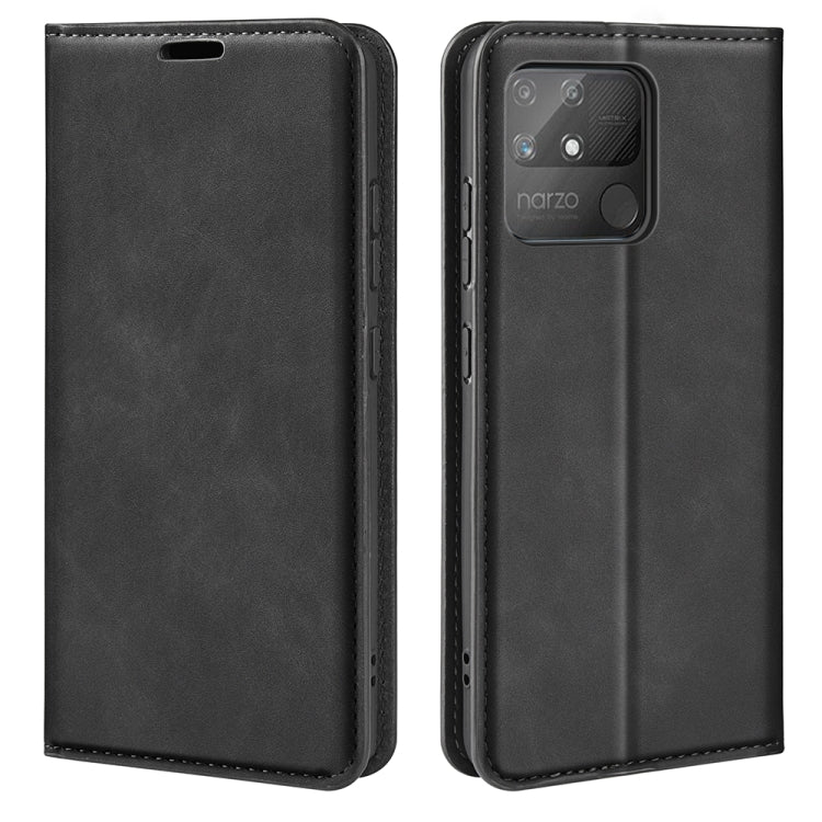 For OPPO Realme Narzo 50A Retro-skin Magnetic Suction Leather Case with Holder & Card Slots & Wallet
