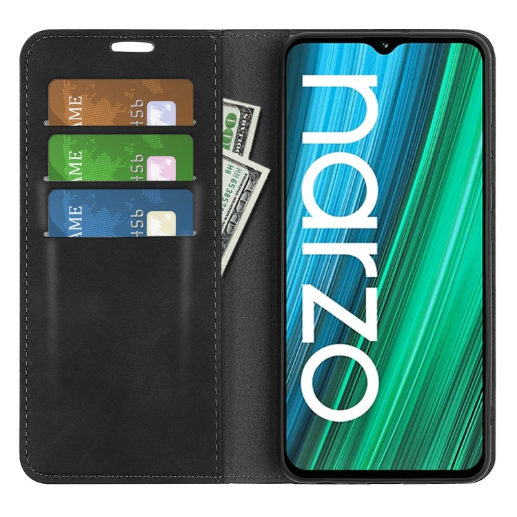 For OPPO Realme Narzo 50A Retro-skin Magnetic Suction Leather Case with Holder & Card Slots & Wallet