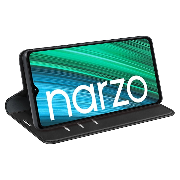 For OPPO Realme Narzo 50A Retro-skin Magnetic Suction Leather Case with Holder & Card Slots & Wallet