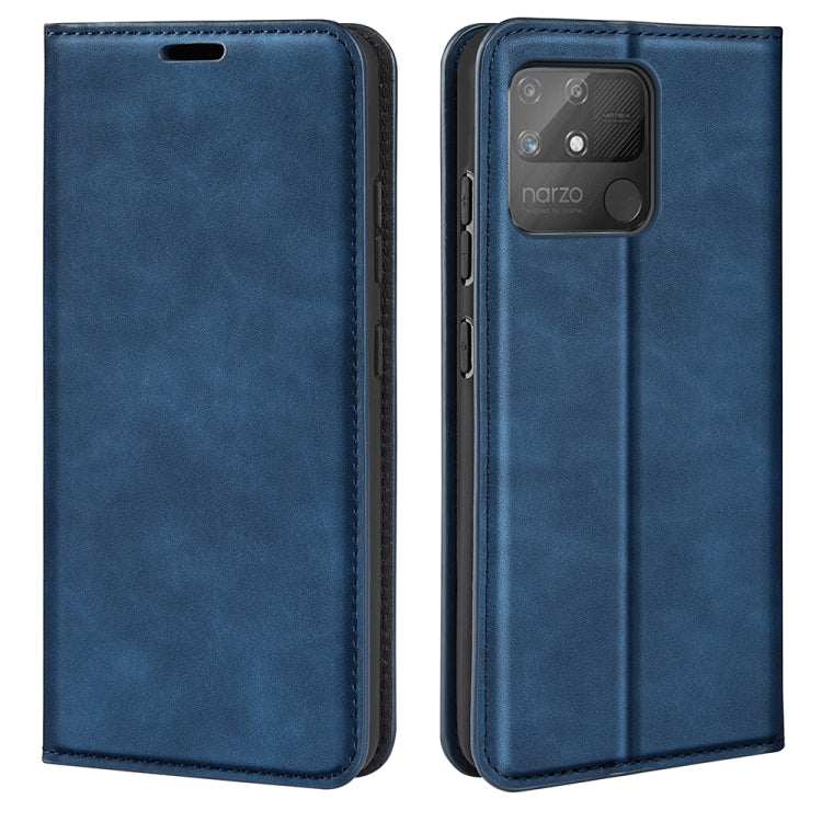 For OPPO Realme Narzo 50A Retro-skin Magnetic Suction Leather Case with Holder & Card Slots & Wallet