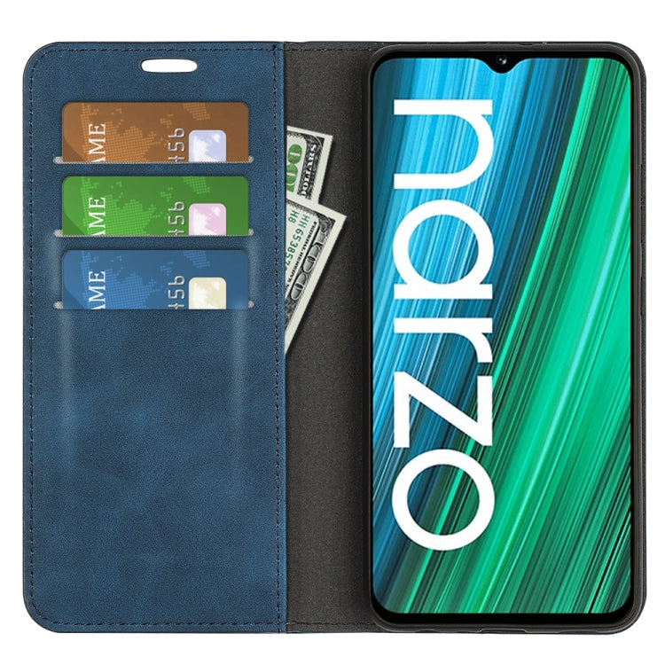 For OPPO Realme Narzo 50A Retro-skin Magnetic Suction Leather Case with Holder & Card Slots & Wallet