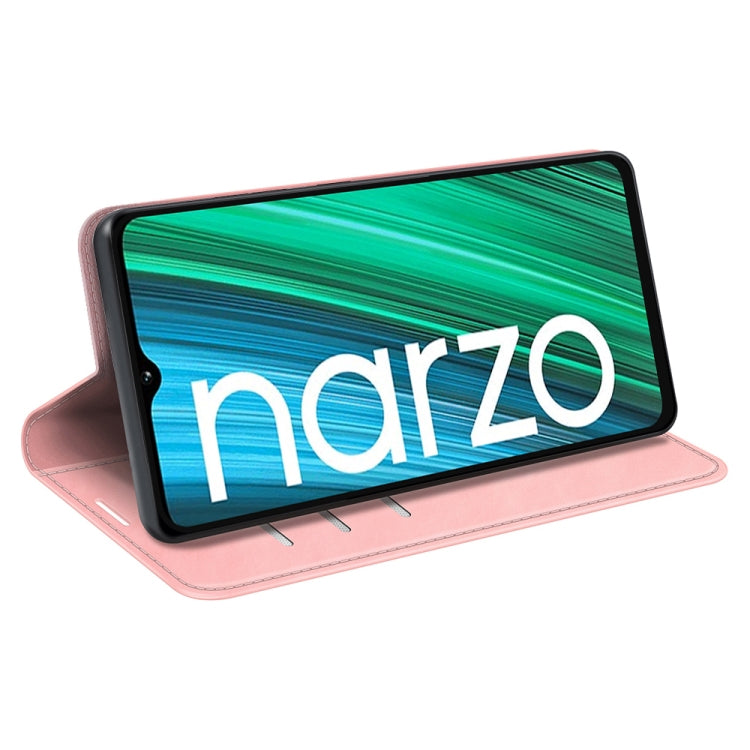 For OPPO Realme Narzo 50A Retro-skin Magnetic Suction Leather Case with Holder & Card Slots & Wallet