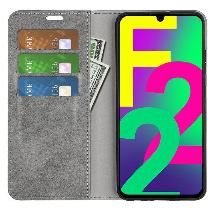 For Samsung Galaxy F22 Retro-skin Magnetic Suction Leather Case with Holder & Card Slots & Wallet