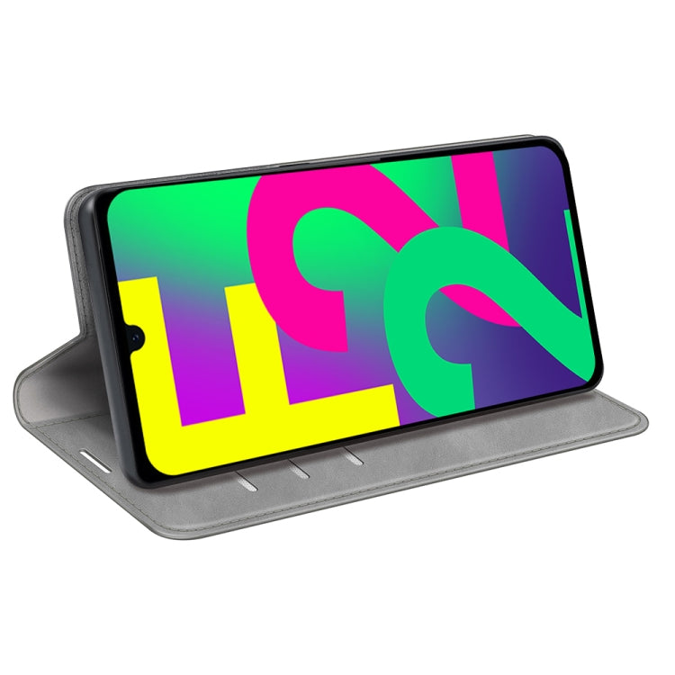 For Samsung Galaxy F22 Retro-skin Magnetic Suction Leather Case with Holder & Card Slots & Wallet
