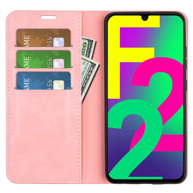 For Samsung Galaxy F22 Retro-skin Magnetic Suction Leather Case with Holder & Card Slots & Wallet