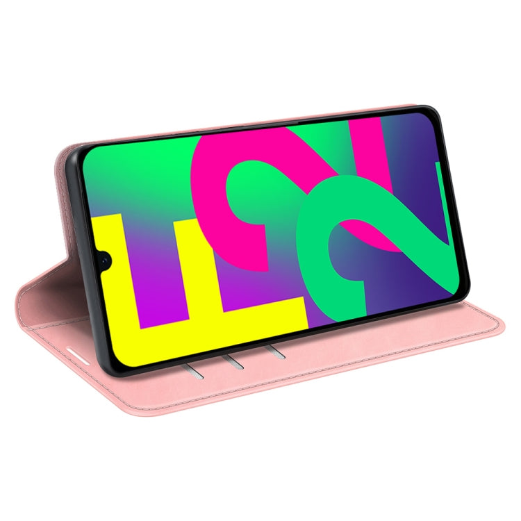 For Samsung Galaxy F22 Retro-skin Magnetic Suction Leather Case with Holder & Card Slots & Wallet